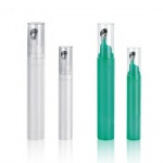 Airless bottle with eye message applicator